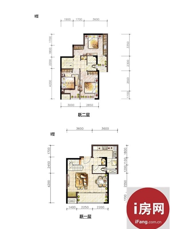 万科金域学府一期翰江组团跃层标准层b户型3室2厅2卫1厨 71.00.jpg